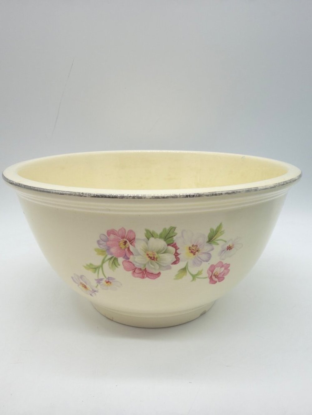 Vintage Kitchen Kraft Ovenserve Floral Mixing Bowl 8.5" Beige With Pink Flowers